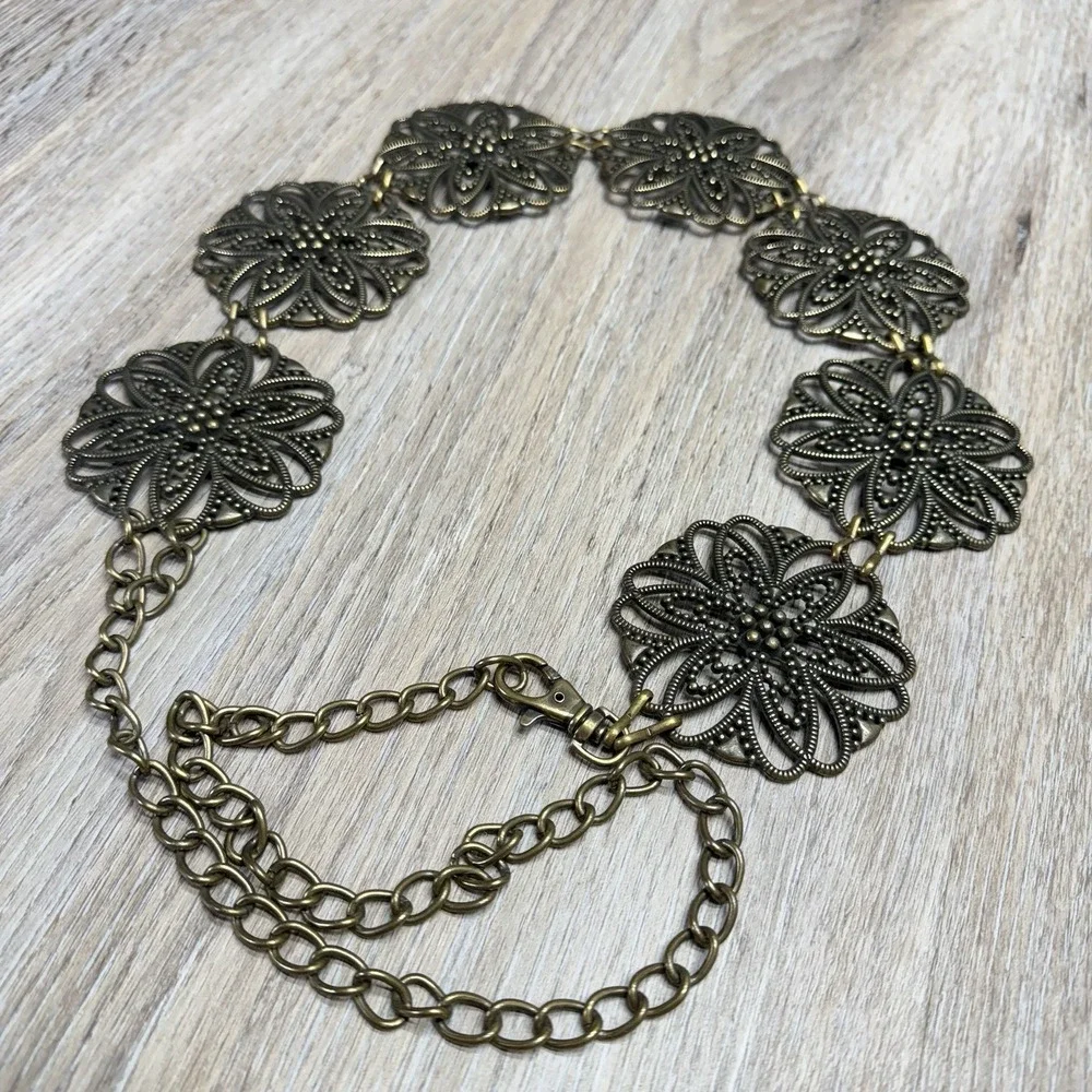 Vintage Medallion Chain Belt Waist Hip Metal Jewelry BOHO Chic 1980s